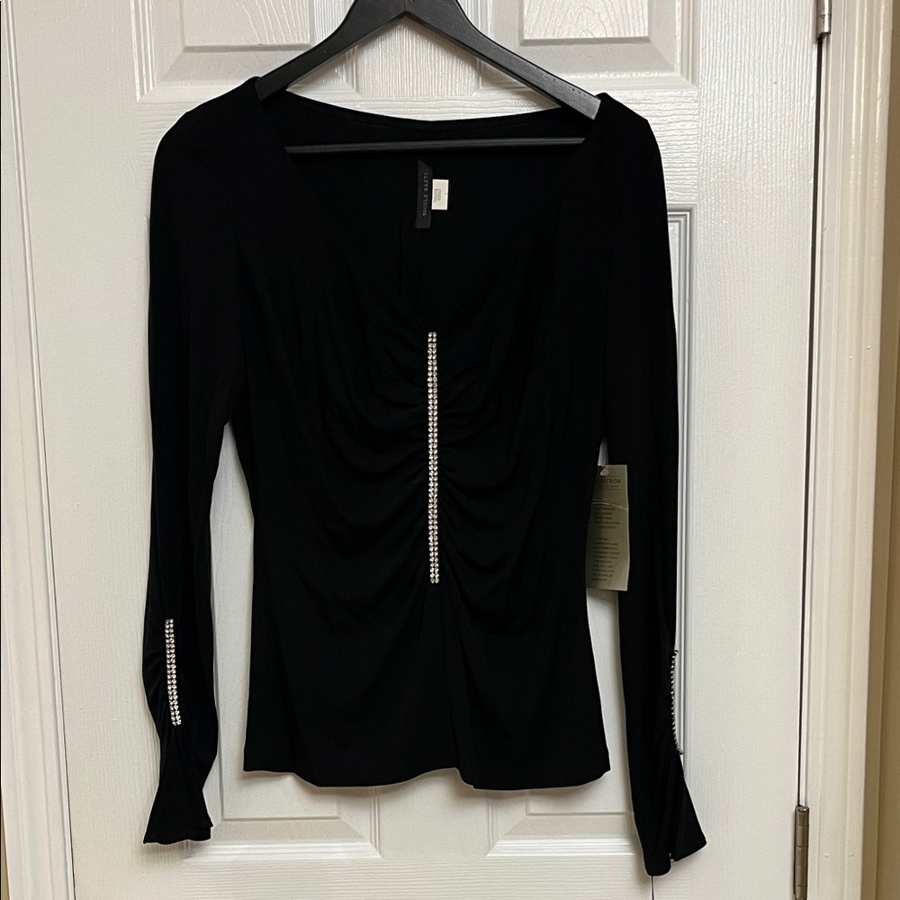Nicole Bakti Elegant Women’s Black Long Sleeve Top. Size L. New.